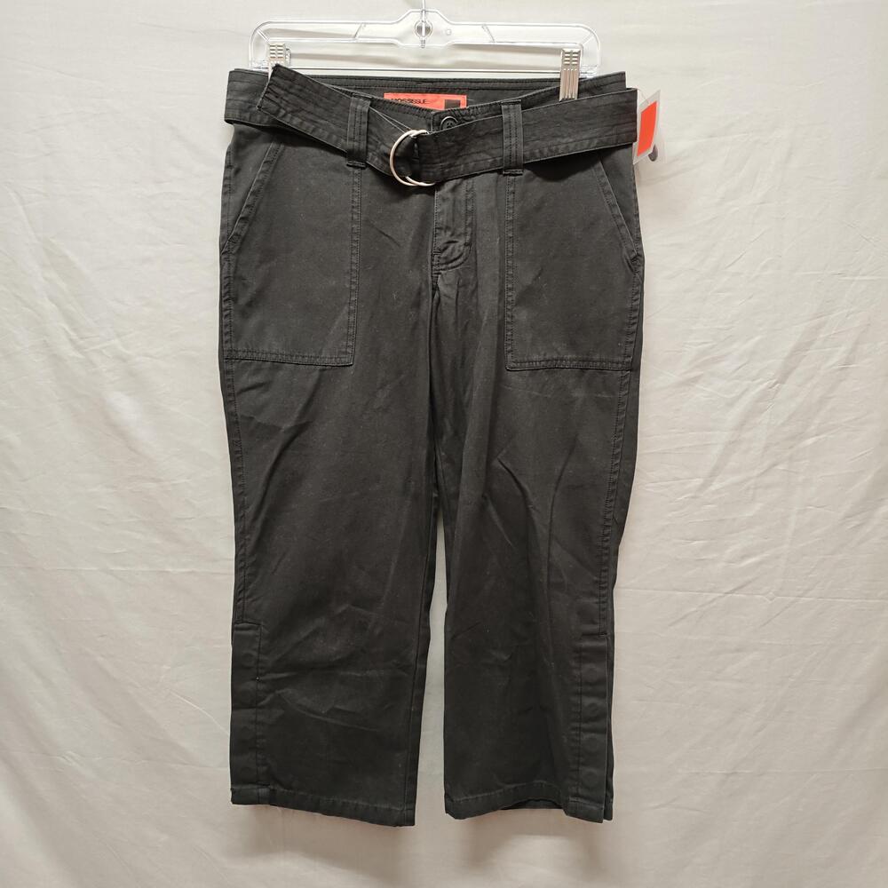 Vintage Mossimo Pants Womens 7 Black Belted Cargo Capri 100% Cotton 2000s Y2K